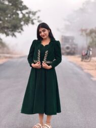 Green Velvet Maggam Frock