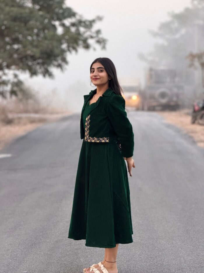 Green Velvet Maggam Frock - Image 4