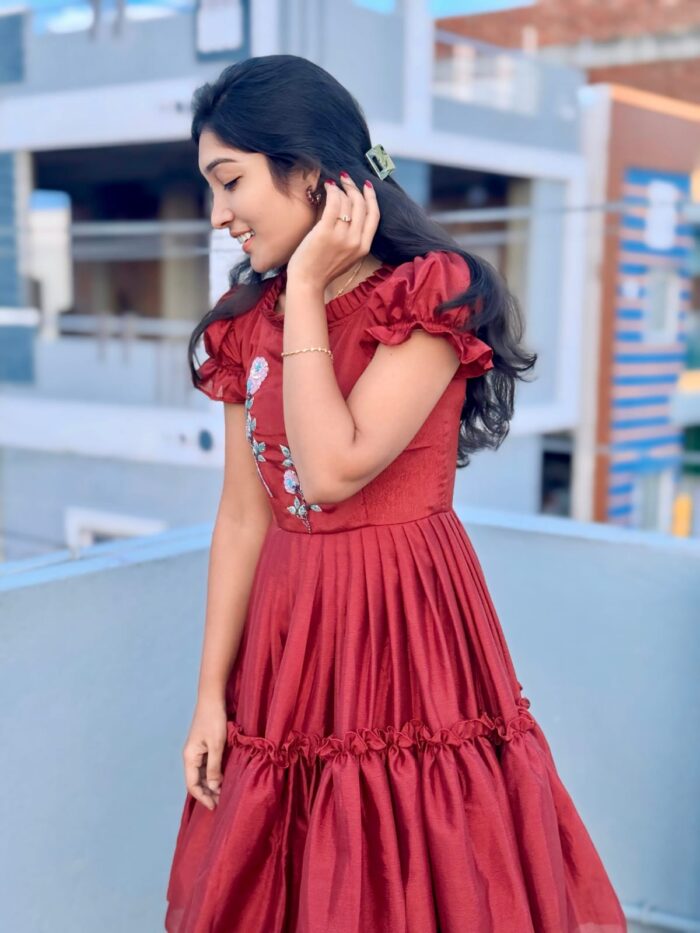 Maroon Maggam Frock - Image 2