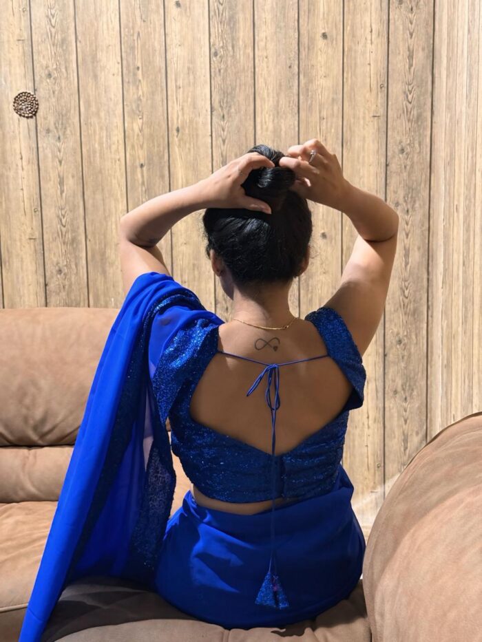 Royal Blue Georgette Saree - Image 3