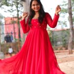 Red Maggam Anarkali (cherry)