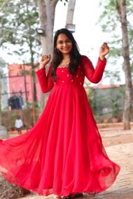 Red Maggam Anarkali (cherry) - Image 4