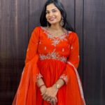 Orange Chinnon Maggam Frock