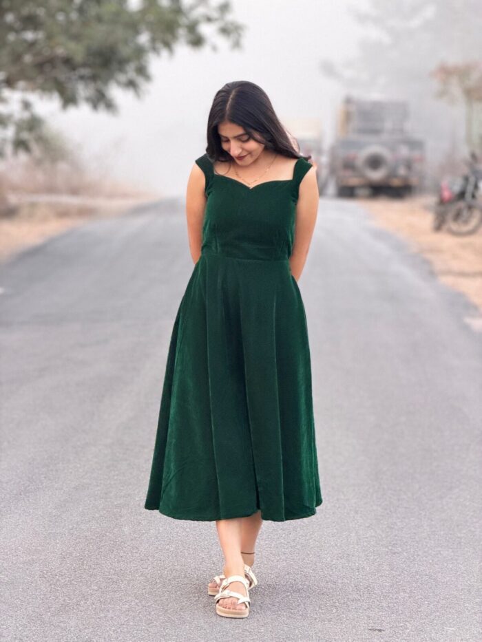 Green Velvet Maggam Frock - Image 3