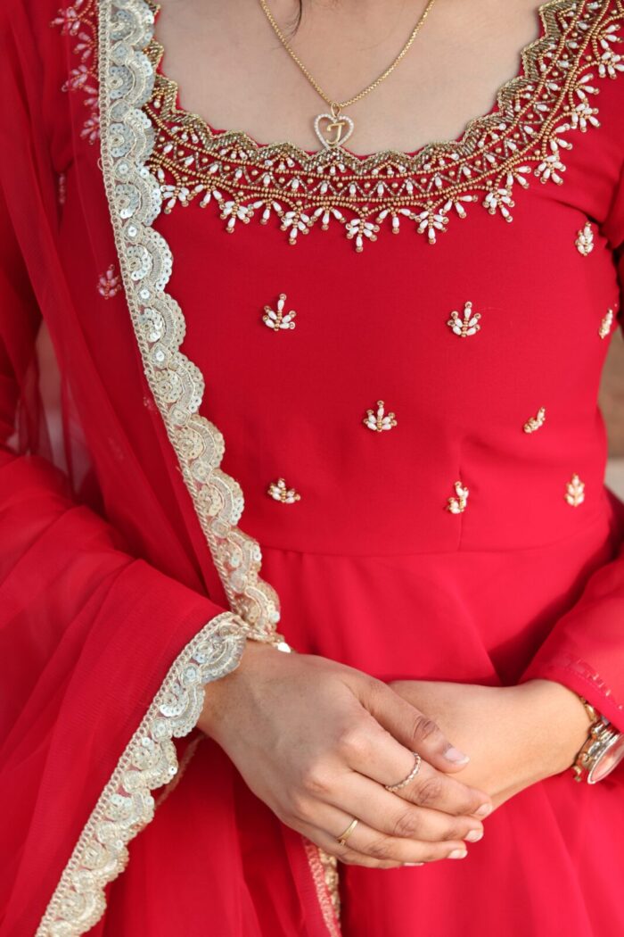 Red Maggam Anarkali (cherry) - Image 2