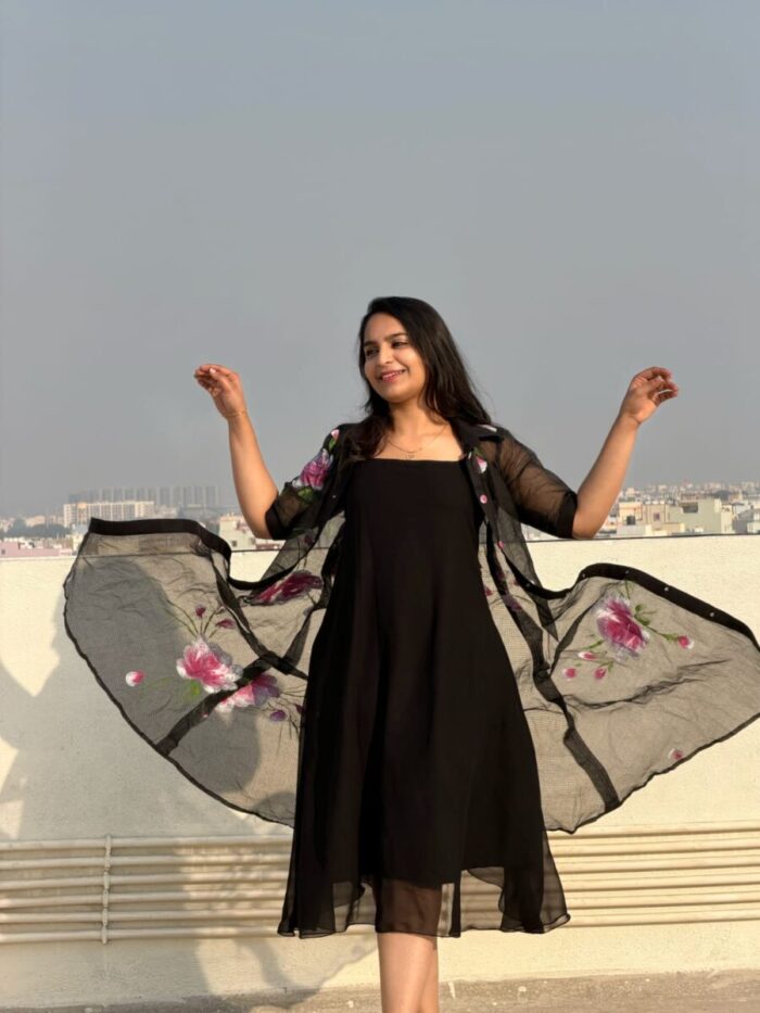 Black Floral Painted Frock - Image 3