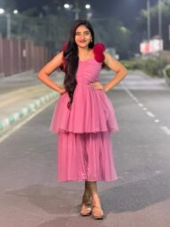 Peach Netted Layered Frock - Image 2