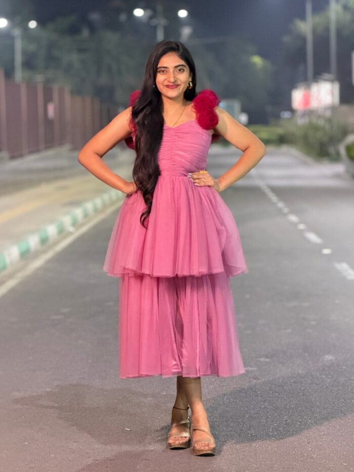 Peach Netted Layered Frock - Image 2