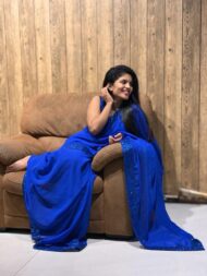 Royal Blue Georgette Saree - Image 4