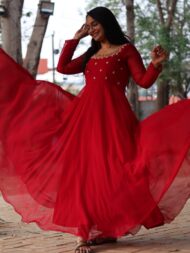 Red Maggam Anarkali (cherry) - Image 3