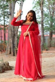 Red Maggam Anarkali (cherry) - Image 5