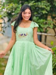 Pista Green Chanderi Frock - Image 2