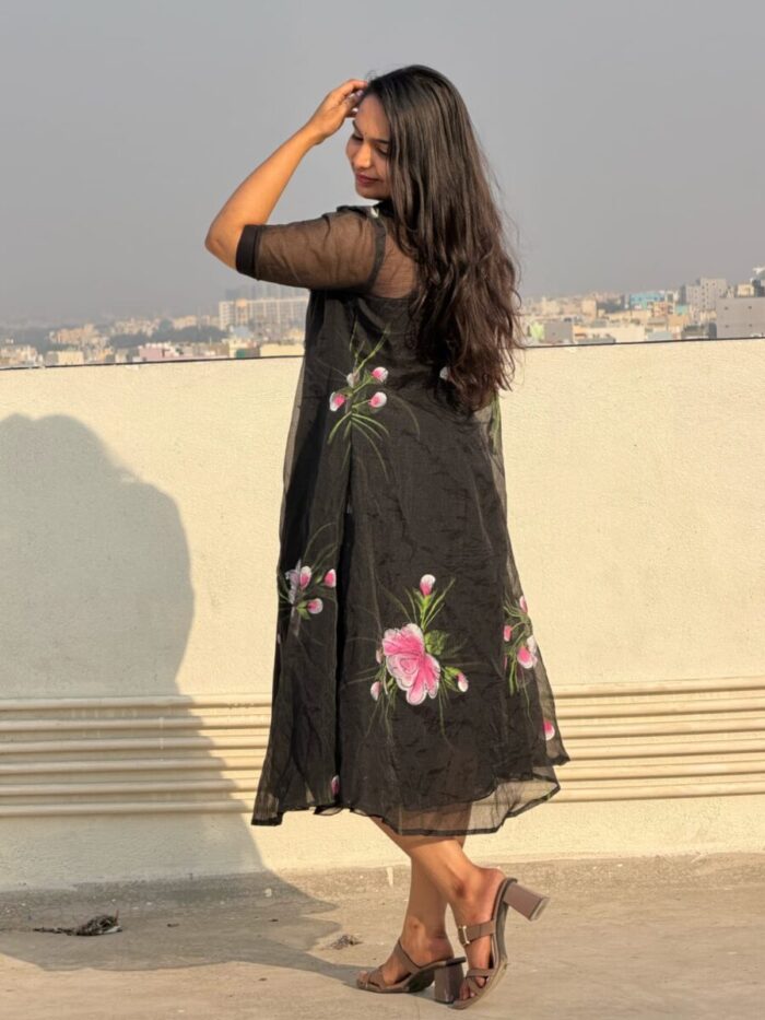 Black Floral Painted Frock - Image 4