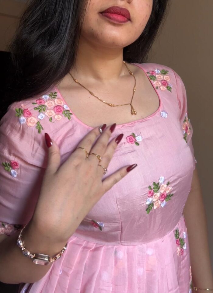 Pink Mul Chanderi Embroidery Frock - Image 3