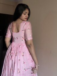 Pink Mul Chanderi Embroidery Frock - Image 2