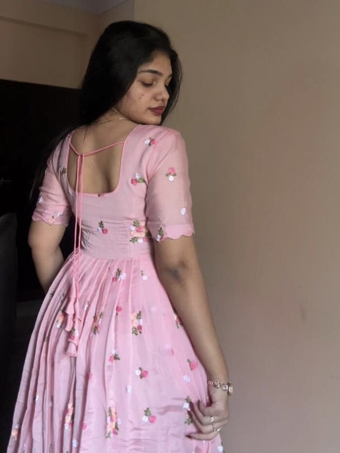 Pink Mul Chanderi Embroidery Frock - Image 2