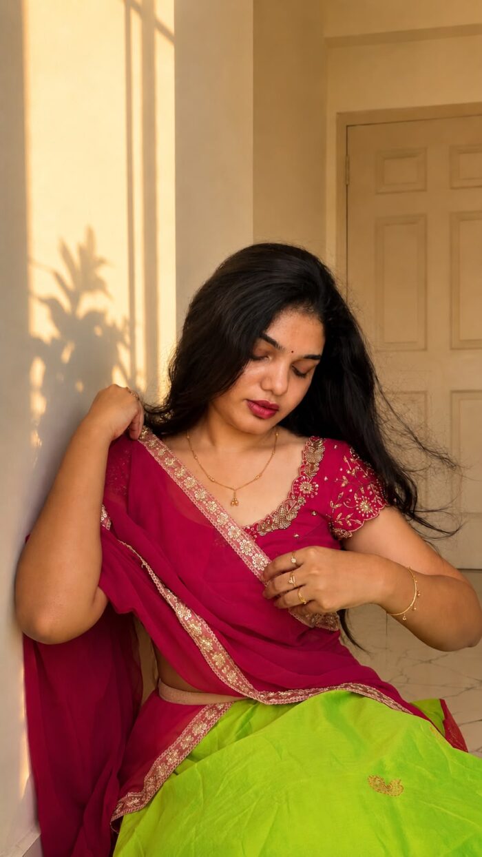 Green Maggam Halfsaree - Image 5