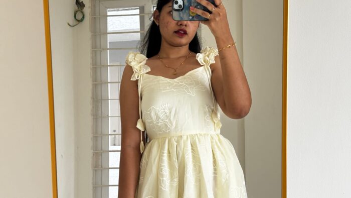 Ivory Mul Chanderi Frock - Image 2