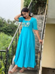 Sky Blue Mul Cotton Frock - Image 3