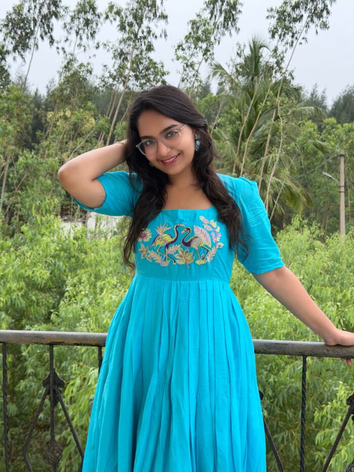 Sky Blue Mul Cotton Frock - Image 2