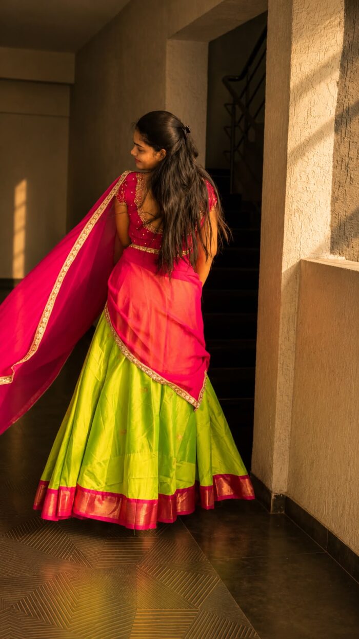 Green Maggam Halfsaree - Image 3